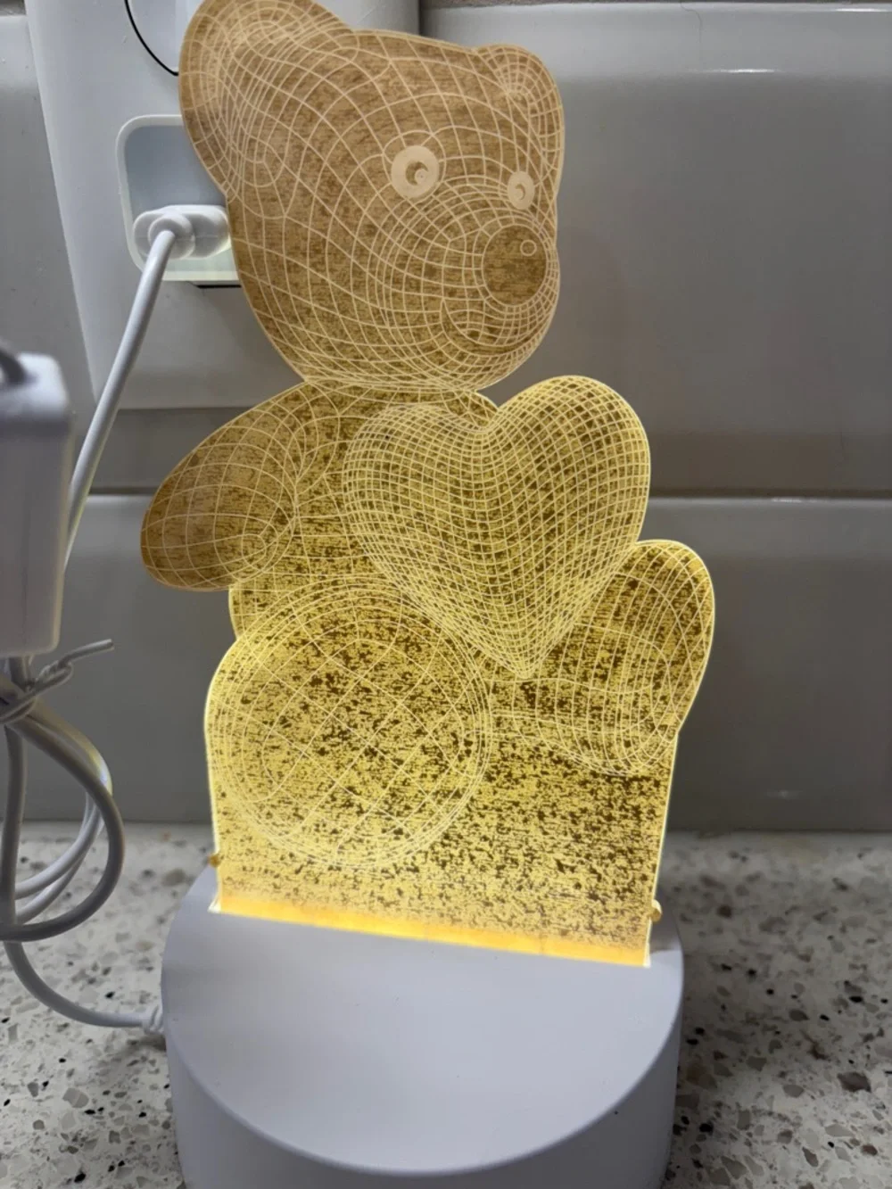 Teddy Bear Heart LED Night Light - Yellow Glow